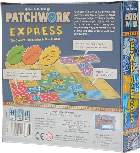 Lookout Patchwork Express Board Game - Fast-Paced Two-Player Quilting Strategy Game! Interactive Puzzle Game for Kids & Adults, Ages 6+, 2 Players, 20 Minute Playtime, Made by Lookout Games - Image 5