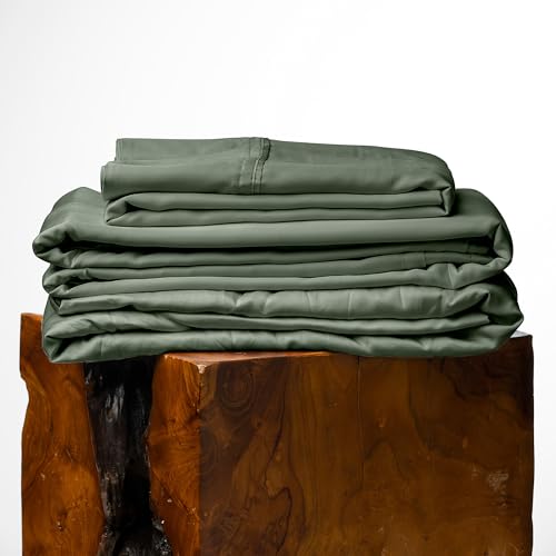 Olive + Crate Eucalyptus Sheets Set – Cooling Sheets for Hot Sleepers – 100% Organic Tencel Lyocell – Queen Size – Hypoallergenic, Moisture-Wicking – Deep Pockets – Soft, Durable 60" x 80" [Moss] - Image 1