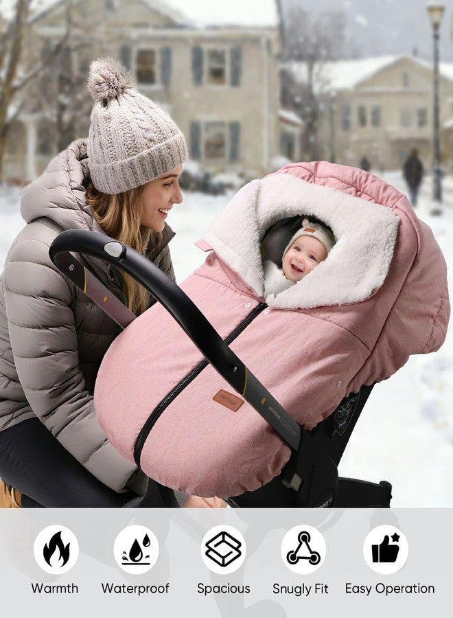 TinlyFinly Winter Car Seat Cover for Baby Car Seat and Stroller, Cold Weather Infant Carseat Canopy, Waterproof and Easy Access, Protect Baby Boys Girls from Cold Wind (Pink) - Image 5