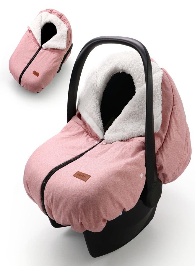 TinlyFinly Winter Car Seat Cover for Baby Car Seat and Stroller, Cold Weather Infant Carseat Canopy, Waterproof and Easy Access, Protect Baby Boys Girls from Cold Wind (Pink) - Image 1
