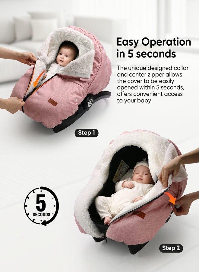TinlyFinly Winter Car Seat Cover for Baby Car Seat and Stroller, Cold Weather Infant Carseat Canopy, Waterproof and Easy Access, Protect Baby Boys Girls from Cold Wind (Pink) - Image 4