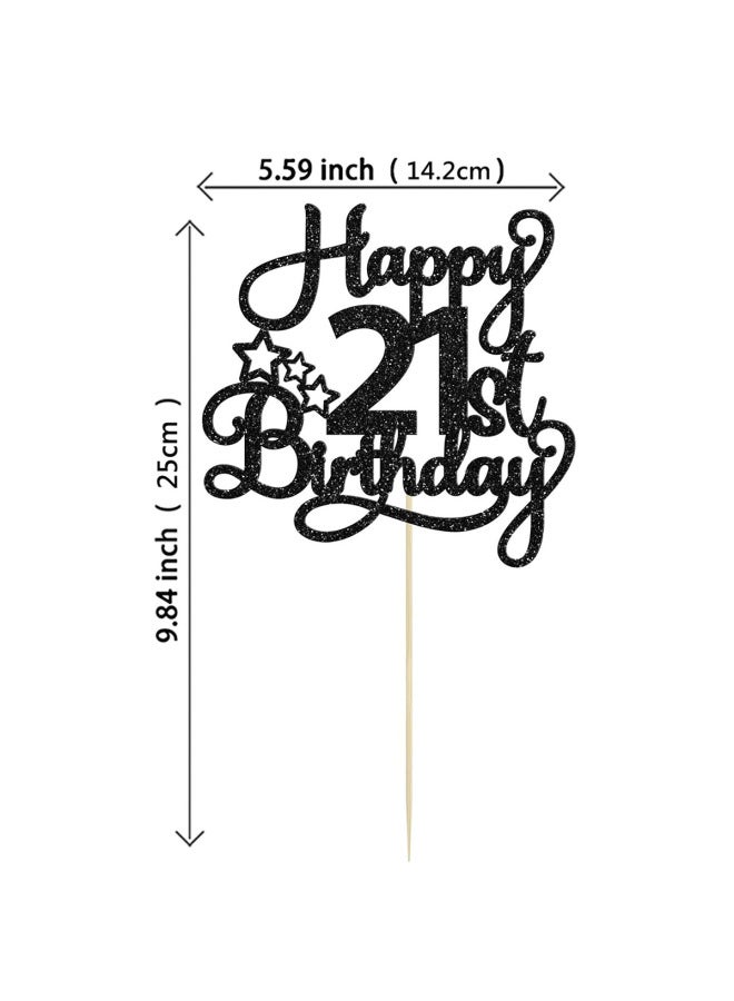 New Year Cake - Birthday Cake Decoration - Black, Birthday Flag, 1pcs, Age 21 - Party Supplies, Baking Decoration, Gift - Image 1