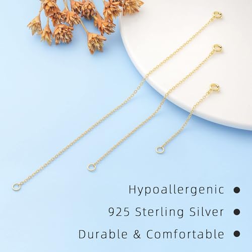VANBARIS 925 Sterling Silver Necklace Extenders Gold Necklace Extender Chain Bracelet Anklet Jewelry Extension for Women, 3 Piece Set (2, 4, 6 Inches) - Image 5