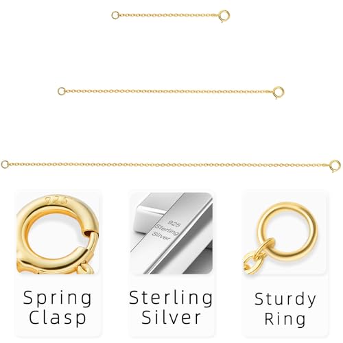 VANBARIS 925 Sterling Silver Necklace Extenders Gold Necklace Extender Chain Bracelet Anklet Jewelry Extension for Women, 3 Piece Set (2, 4, 6 Inches) - Image 4