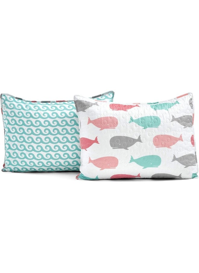 Lush Decor Lush Decor Whale Kids Reversible 5 Piece Quilt Bedding Set with Sham and Decorative Throw Pillows, Full Queen, Pink and Aqua  - Image 3