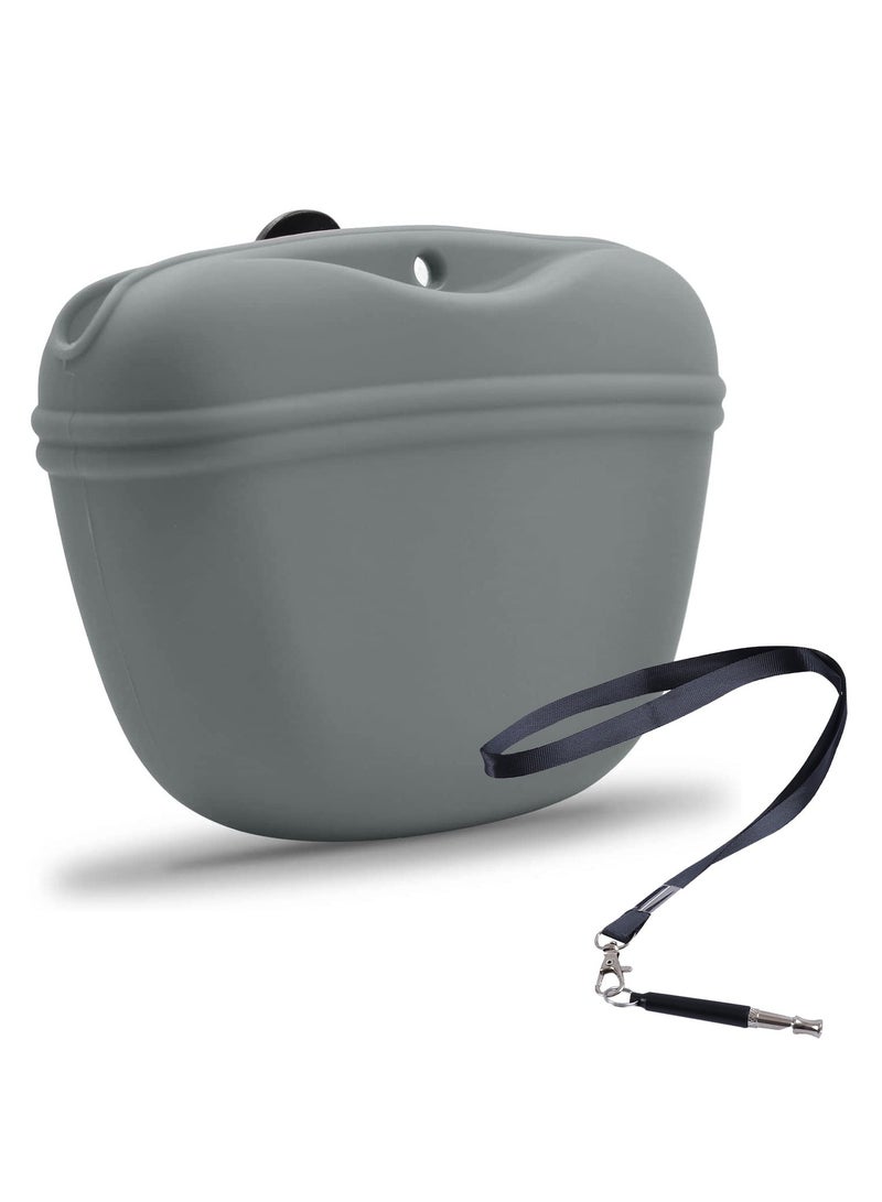 Dog Treat Pouch Silicone Training Bag Portable with Magnetic Auto Closing and Waist Clip 1 Piece Gray - Image 1