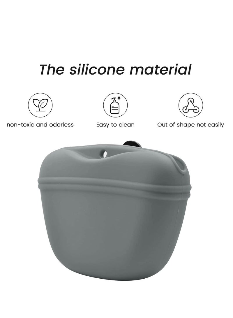 Dog Treat Pouch Silicone Training Bag Portable with Magnetic Auto Closing and Waist Clip 1 Piece Gray - Image 4
