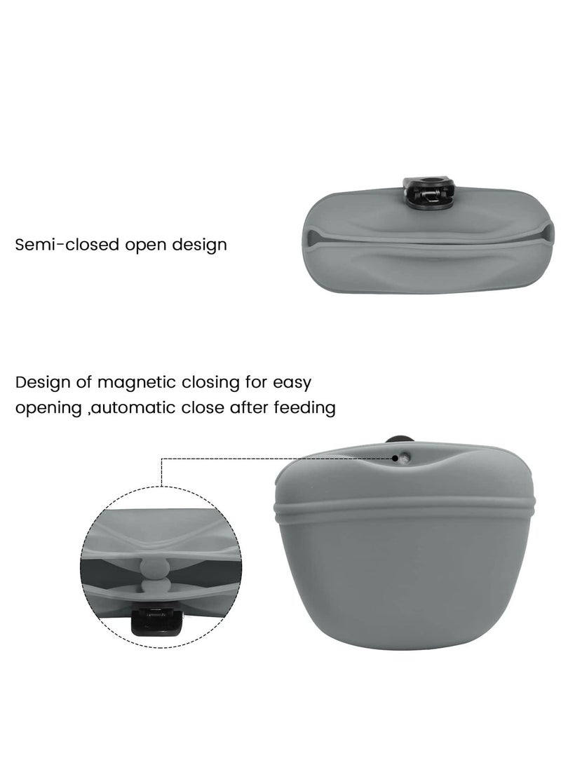 Dog Treat Pouch Silicone Training Bag Portable with Magnetic Auto Closing and Waist Clip 1 Piece Gray - Image 5