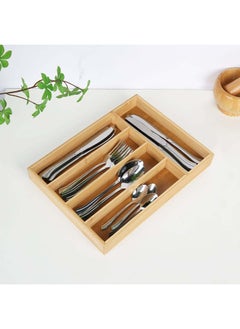 DANUBE HOME Aaron Bamboo Cutlery Tray 5 Section Nature Bamboo Cutlery Box Organizer Silverware Storage For Kitchen Drawers For Kitchen & Dining Room L35.5Xw26.5Xh4.5Cm - Clear  - Image 1