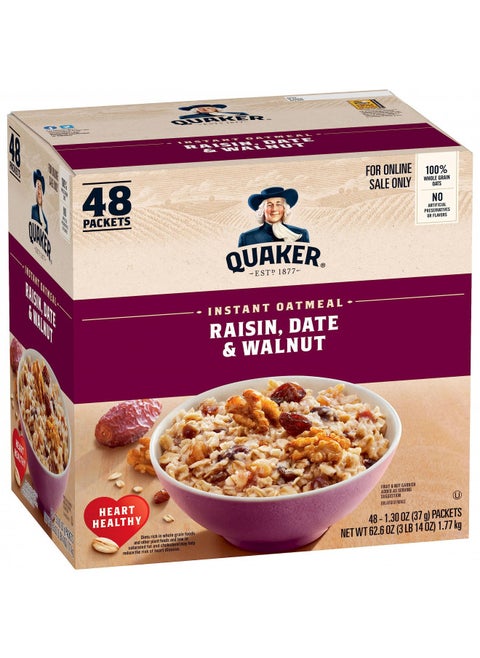 Quaker Instant Oatmeal, Raisin, Date and Walnut, Individual Packets, 1.30 Ounce (Pack of 48)