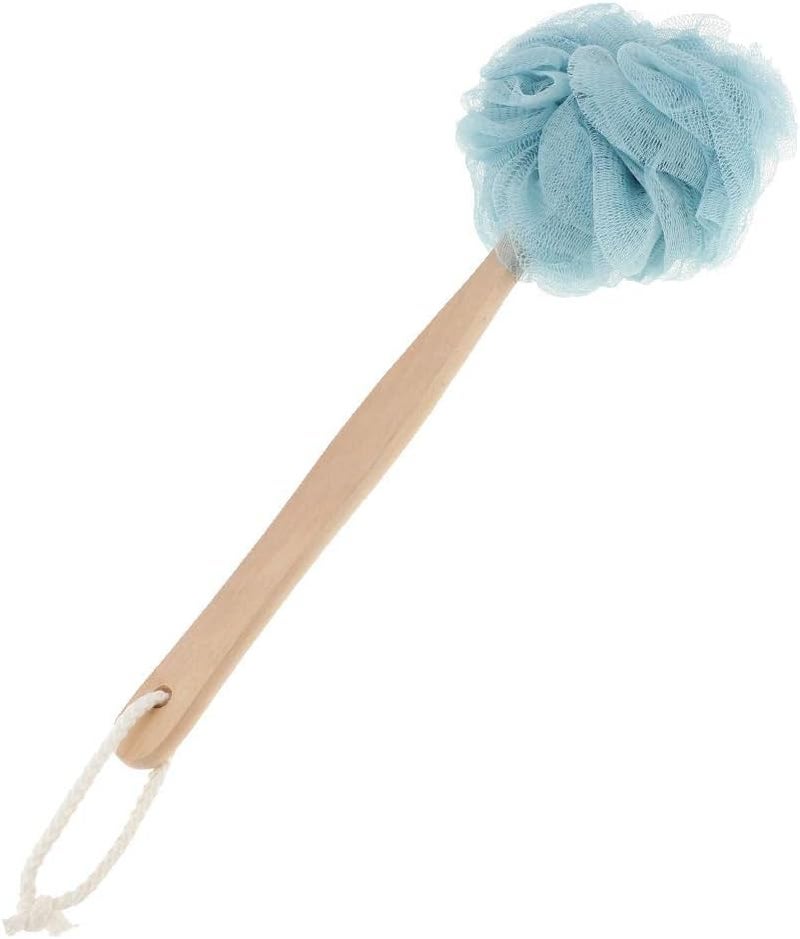 klarako4Pc Long Handle Wood Bath Shower Body Scrub Puff Scrunchie Back Scrubber For Spa - Image 4