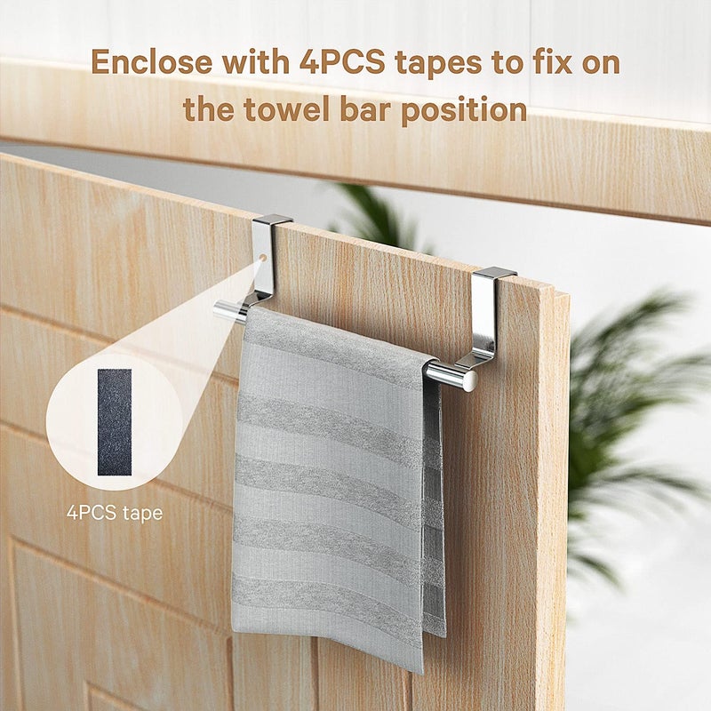 Mosuch Stainless Steel Over Door Towel Rack Bar Holders for Universal Fit on Over Cabinet Cupboard Doors 2 Pack (Sliver) - Image 5