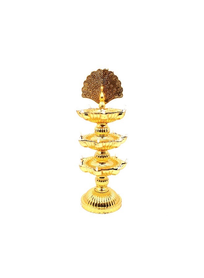 SK Peacock Design Golden Samai Electric LED Decorative Diya Lamp for Home Décor, Festival Lighting, Diwali Decoration, Pooja Room & Table Décor - 3 Layer 21 LED - Image 1