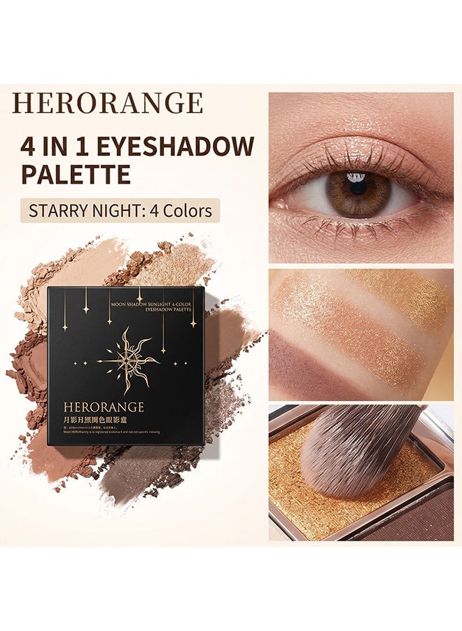 HERORANGE Moon Shadow Sunlight 4-Color Eyeshadow Palette, Cool Neutral Tones with Matte & Sparkling Glitter, Ideal for Daily & Smoky Eye Makeup 02# - Image 3