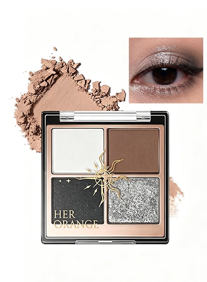 HERORANGE Moon Shadow Sunlight 4-Color Eyeshadow Palette, Cool Neutral Tones with Matte & Sparkling Glitter, Ideal for Daily & Smoky Eye Makeup 02# - Image 1