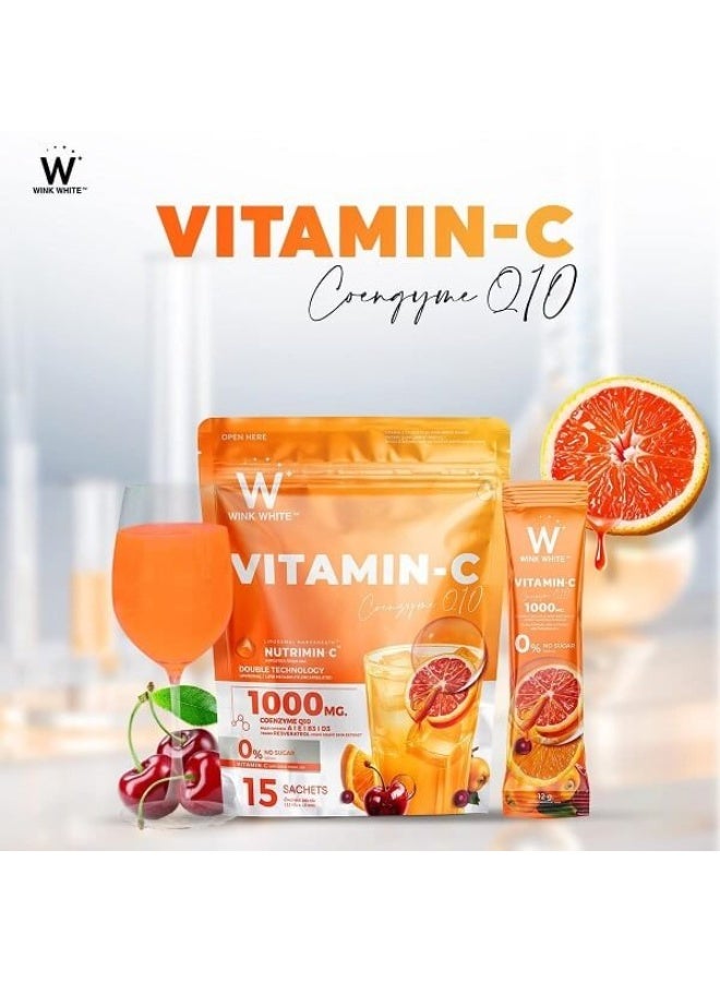 وينك وايت مشروب وينك وايت فيتامين سي إنزيم كيو ١٠ بلس | ١٠٠٠ ملغ فيتامين سي + مسحوق متعدد الفيتامينات | خالٍ من السكر | ١٥ كيسًا - Image 5