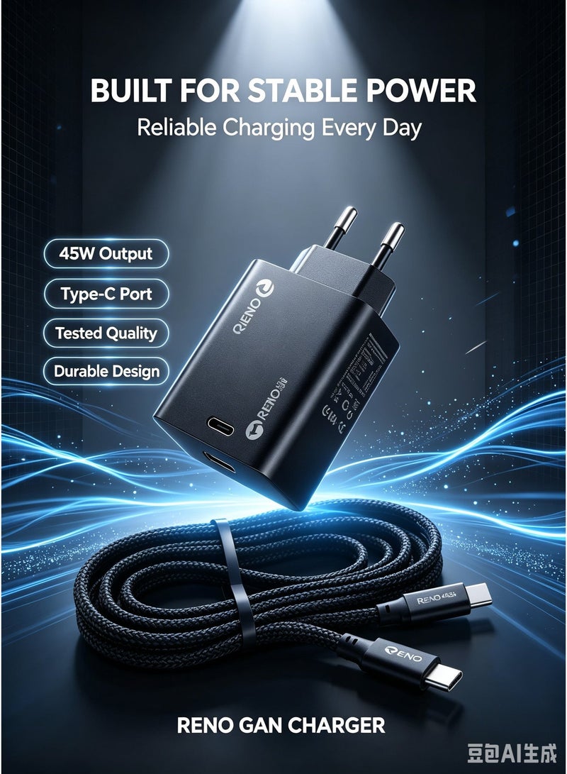 RENO Complete 45W Charging Kit, GaN Fast Charger with USB-C PD Cable - RC-96 - Image 2