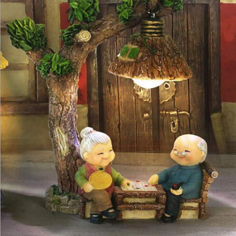 klarako Handmade Resin Craft Loving Elderly Couple Figurines Old Age Happy Life Statue Home Ornament  Playing Chess, as described - Image 5