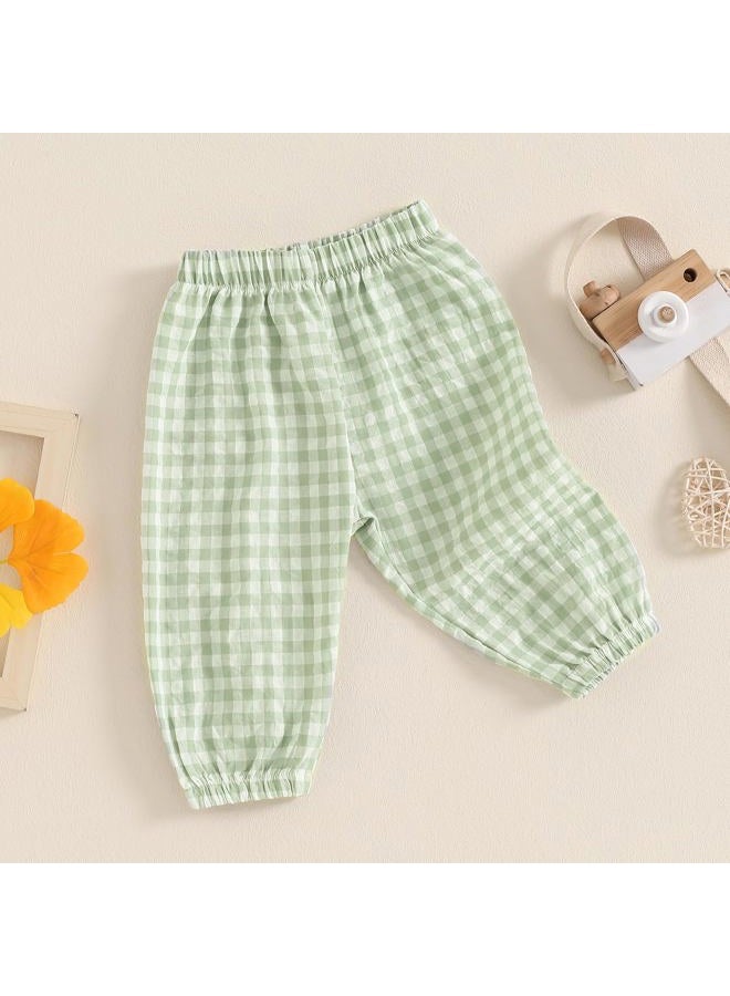 Nibbcoa Kids Toddler Boys Girls Gingham Pants Elastic Waist Plaid Loose Baggy Trousers Casual Spring Fall Bottoms Sweatpants, C-green, 12-18 Months - Image 3