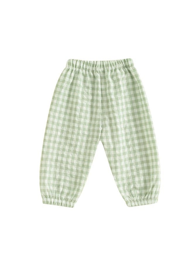 Nibbcoa Kids Toddler Boys Girls Gingham Pants Elastic Waist Plaid Loose Baggy Trousers Casual Spring Fall Bottoms Sweatpants, C-green, 12-18 Months - Image 1