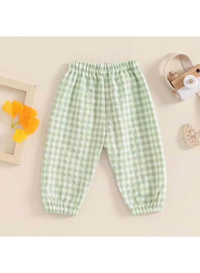 Nibbcoa Kids Toddler Boys Girls Gingham Pants Elastic Waist Plaid Loose Baggy Trousers Casual Spring Fall Bottoms Sweatpants, C-green, 12-18 Months - Image 4