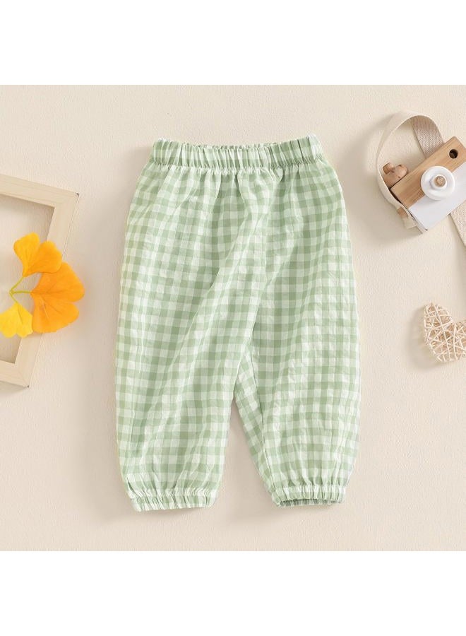 Nibbcoa Kids Toddler Boys Girls Gingham Pants Elastic Waist Plaid Loose Baggy Trousers Casual Spring Fall Bottoms Sweatpants, C-green, 12-18 Months - Image 2
