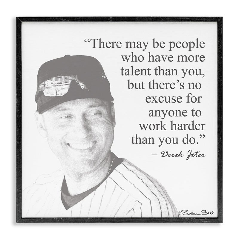 Stupell Industries Black and White Work Hard Derek Jeter Quote Wall Art 12 x 12 MultiColor