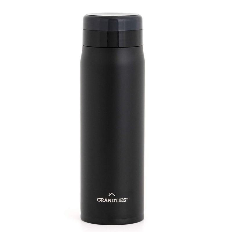 GrandTies Lightweight Travel Water Bottle with Strainer 20oz Vacuum Insulated Water Bottles for Men  Women Double Walled Metal Canteen Keep Your Favorite Beverages Hot or Cold Black