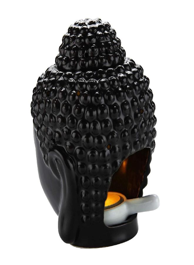 Tvoip 1PCS Ceramic Buddha Head Essential Oil Burner with Candle Spoon, Aromatherapy Wax Melt Burners Oil Diffuser Tealight Candle Holders Buddha Ornament for Yoga Spa Home Bedroom Decor Gift (Black) - Image 2