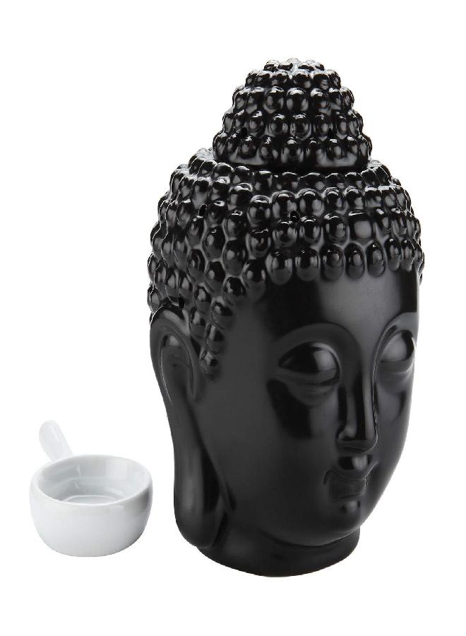 Tvoip 1PCS Ceramic Buddha Head Essential Oil Burner with Candle Spoon, Aromatherapy Wax Melt Burners Oil Diffuser Tealight Candle Holders Buddha Ornament for Yoga Spa Home Bedroom Decor Gift (Black) - Image 3