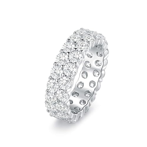 MDFUN 18K White Gold Plated Round-Cut Cubic Zirconia All-Around Band Ring Cocktail Jewelry for Women and Men Size 7 - Image 1