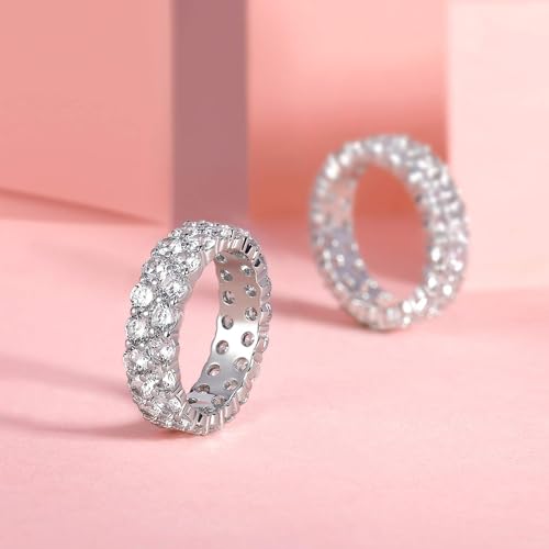 MDFUN 18K White Gold Plated Round-Cut Cubic Zirconia All-Around Band Ring Cocktail Jewelry for Women and Men Size 7 - Image 2