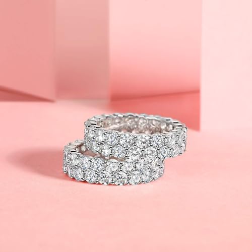 MDFUN 18K White Gold Plated Round-Cut Cubic Zirconia All-Around Band Ring Cocktail Jewelry for Women and Men Size 7 - Image 3