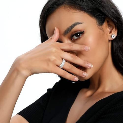 MDFUN 18K White Gold Plated Round-Cut Cubic Zirconia All-Around Band Ring Cocktail Jewelry for Women and Men Size 7 - Image 4