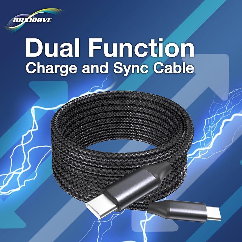 بوكس ويف 1 كابل BoxWave متوافق مع ZTE Nubia أحمر Magic 10 Pro - كابل DirectSync PD (10 أقدام) - USB-C إلى USB-C (100 واط)، شحن سريع طويل من نوع C بنايلون مضفر وسبيكة معدنية - أسود نفاث - Image 3