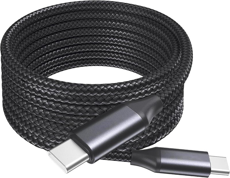 بوكس ويف 1 كابل BoxWave متوافق مع ZTE Nubia أحمر Magic 10 Pro - كابل DirectSync PD (10 أقدام) - USB-C إلى USB-C (100 واط)، شحن سريع طويل من نوع C بنايلون مضفر وسبيكة معدنية - أسود نفاث - Image 2