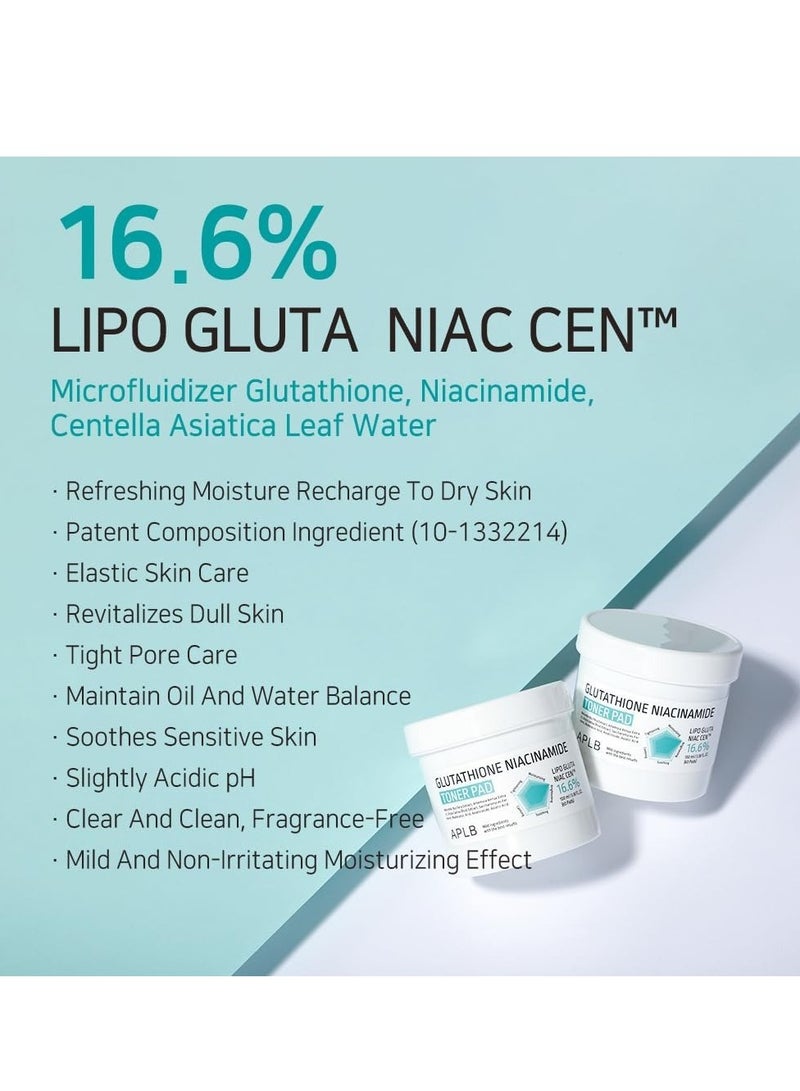 APLB Glutathione Niacinamide Toner Pad | LIPO GLUTA NIAC CEN™ 16.6% 3.38 FL.OZ/Korean Skin Care Dual Surface Toner Pads Long Lasting Moisturising Makeup Remover - Image 3