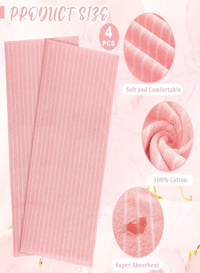 Mindsoft 4pcs Pink Hand Towels for Bathroom Striped 14 x 29 Inch Hand Towels 100% Cotton Soft Absorbent Bath Decorative for Bathroom Kitchen Spa Workout Festival Gift - Image 2