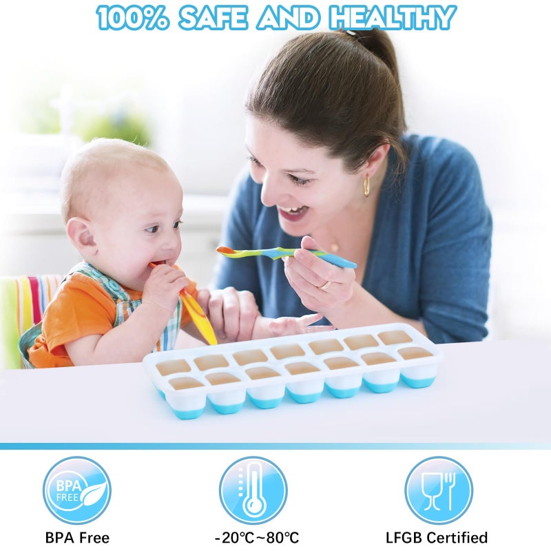 Jrisbo Silicone Ice Cube Tray, Jrisbo 4 Pack Easy-Release & Flexible 14-Ice Cube Trays with Spill-Resistant Removable Lid, Stackable Ice Trays with Covers for Freezer, Cocktail (Blue) - Image 3