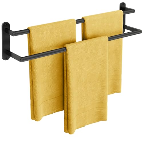 XEENEW Towel Racks for Bathroom Double Towel Bar 24Inch Stainless Steel Bathroom Towel Holder Double Towel Rod Wall Mounted Towel Hanger Bathroom Towel RackMatte Black - Image 1