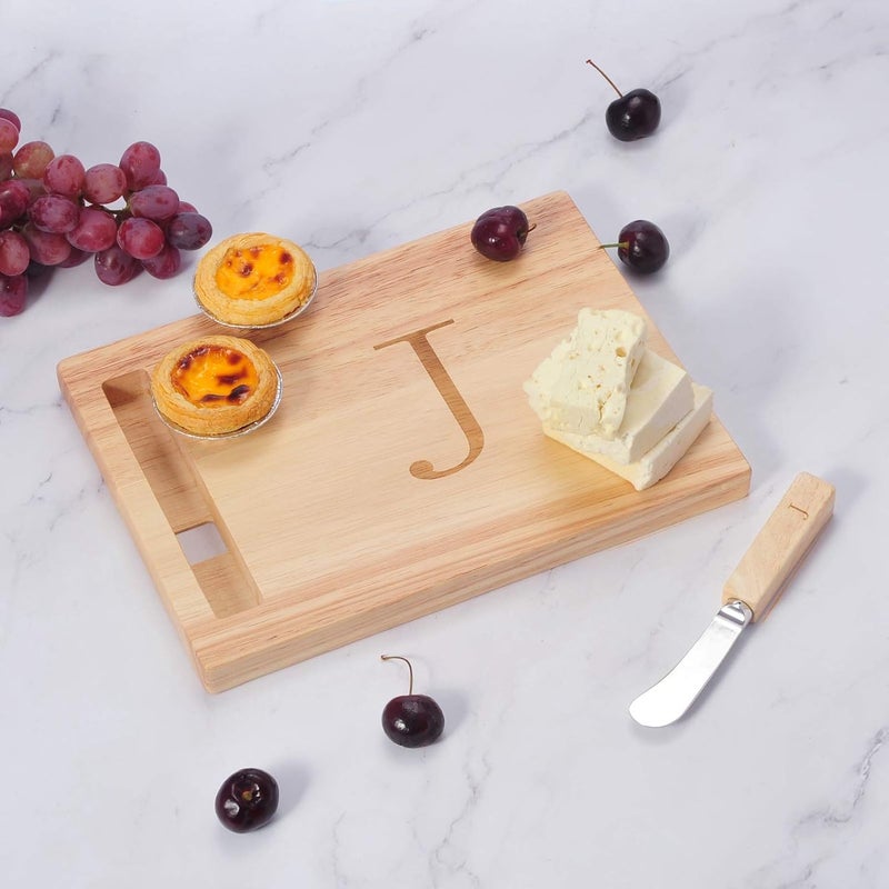 Miicol Wood Charcuterie Board, Monogram Cheese Board 10 Inch, Personalized Initial Cutting Board with Spreader, Unique Housewarming Gift, Ideal for Kitchen, Home, Letter J - Image 4