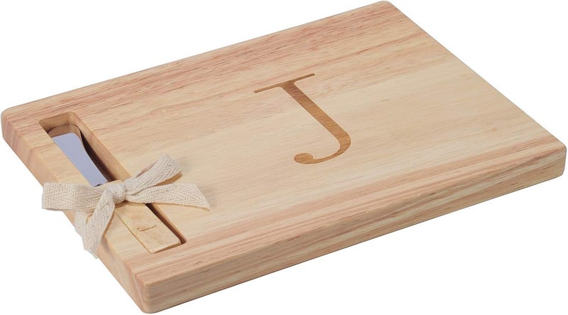 Miicol Wood Charcuterie Board, Monogram Cheese Board 10 Inch, Personalized Initial Cutting Board with Spreader, Unique Housewarming Gift, Ideal for Kitchen, Home, Letter J - Image 1