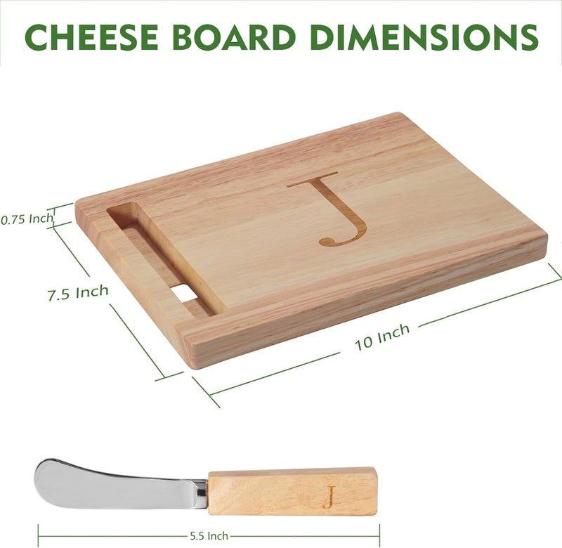 Miicol Wood Charcuterie Board, Monogram Cheese Board 10 Inch, Personalized Initial Cutting Board with Spreader, Unique Housewarming Gift, Ideal for Kitchen, Home, Letter J - Image 2