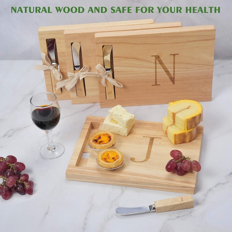 Miicol Wood Charcuterie Board, Monogram Cheese Board 10 Inch, Personalized Initial Cutting Board with Spreader, Unique Housewarming Gift, Ideal for Kitchen, Home, Letter J - Image 3