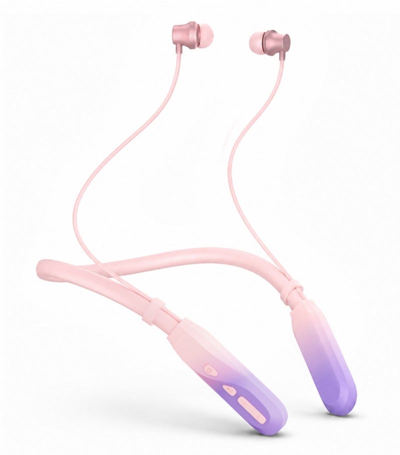 caijin Neckband Bluetooth Headphones, 200H Long Playtime Wireless Stereo Neckband Earbuds with Microphone, Waterproof Around The Neck Headphones in Ear Headset for Sports/Workout/Office (pinkish-purple) - Image 1