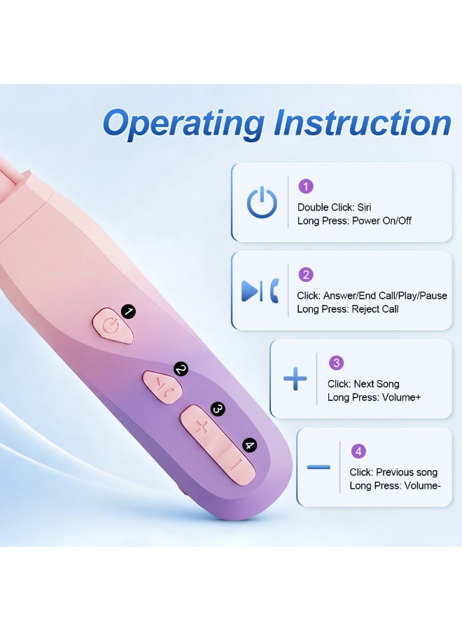 caijin Neckband Bluetooth Headphones, 200H Long Playtime Wireless Stereo Neckband Earbuds with Microphone, Waterproof Around The Neck Headphones in Ear Headset for Sports/Workout/Office (pinkish-purple) - Image 5