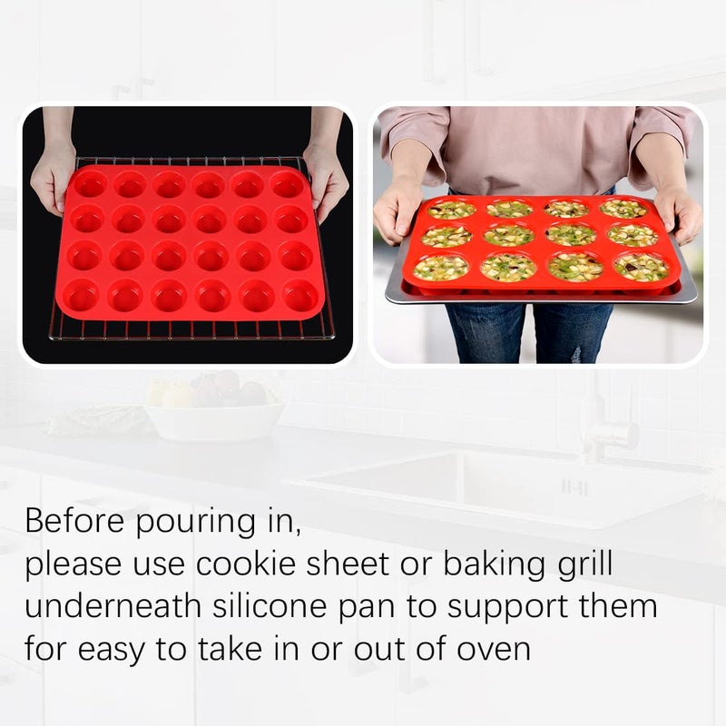 CAKETIME Silicone Muffin Pan, Mini Muffin Pan, Regular 12 Cups and Mini 24 Cups Cupcake Tin Set of 2 for Baking Egg Bites - Image 5