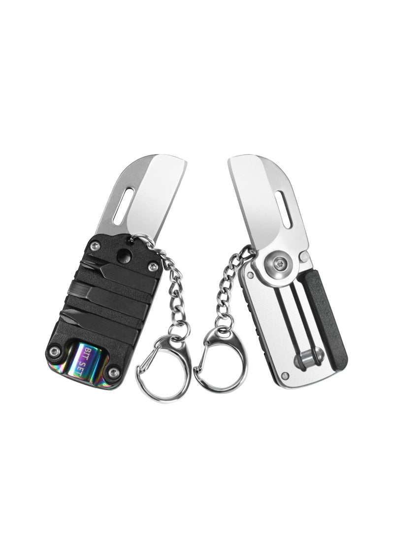 SOLARAE 2 PCS Mini Keychain Pocket Knife Set, Tiny Stainless Steel Folding Utility Knife with 1.2 Inch Blade, Envelope Opener, EDC Tool, Includes Screwdriver Bits for Everyday Carry. - Image 4