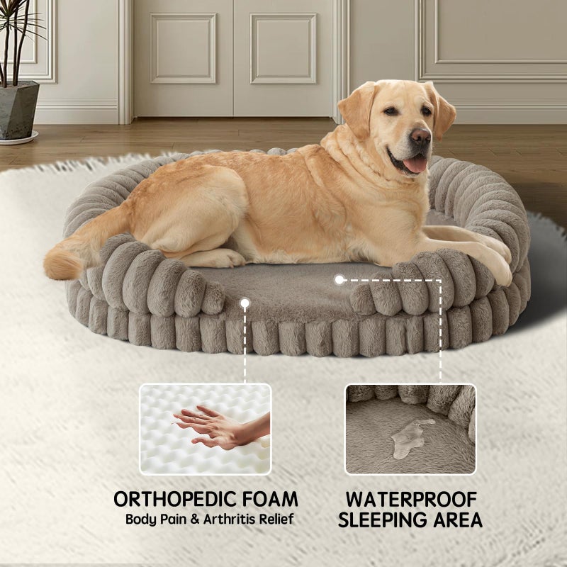 BALANCE Calming Dog Bed for Extra Large Dogs, 42 Inches Oval Washable XL Pet Bed with Sides, Orthopedic Pet Couch Sofa with Non-Slip Bottom, Oatmeal - Image 2