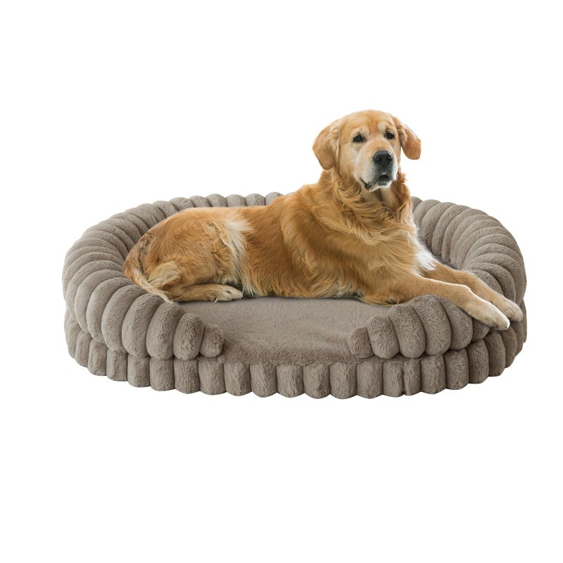 BALANCE Calming Dog Bed for Extra Large Dogs, 42 Inches Oval Washable XL Pet Bed with Sides, Orthopedic Pet Couch Sofa with Non-Slip Bottom, Oatmeal - Image 1